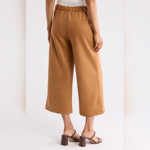 T Tahari Wide Leg Faux Suede Crop Pants, Tobacco XL - Picture 2 of 9
